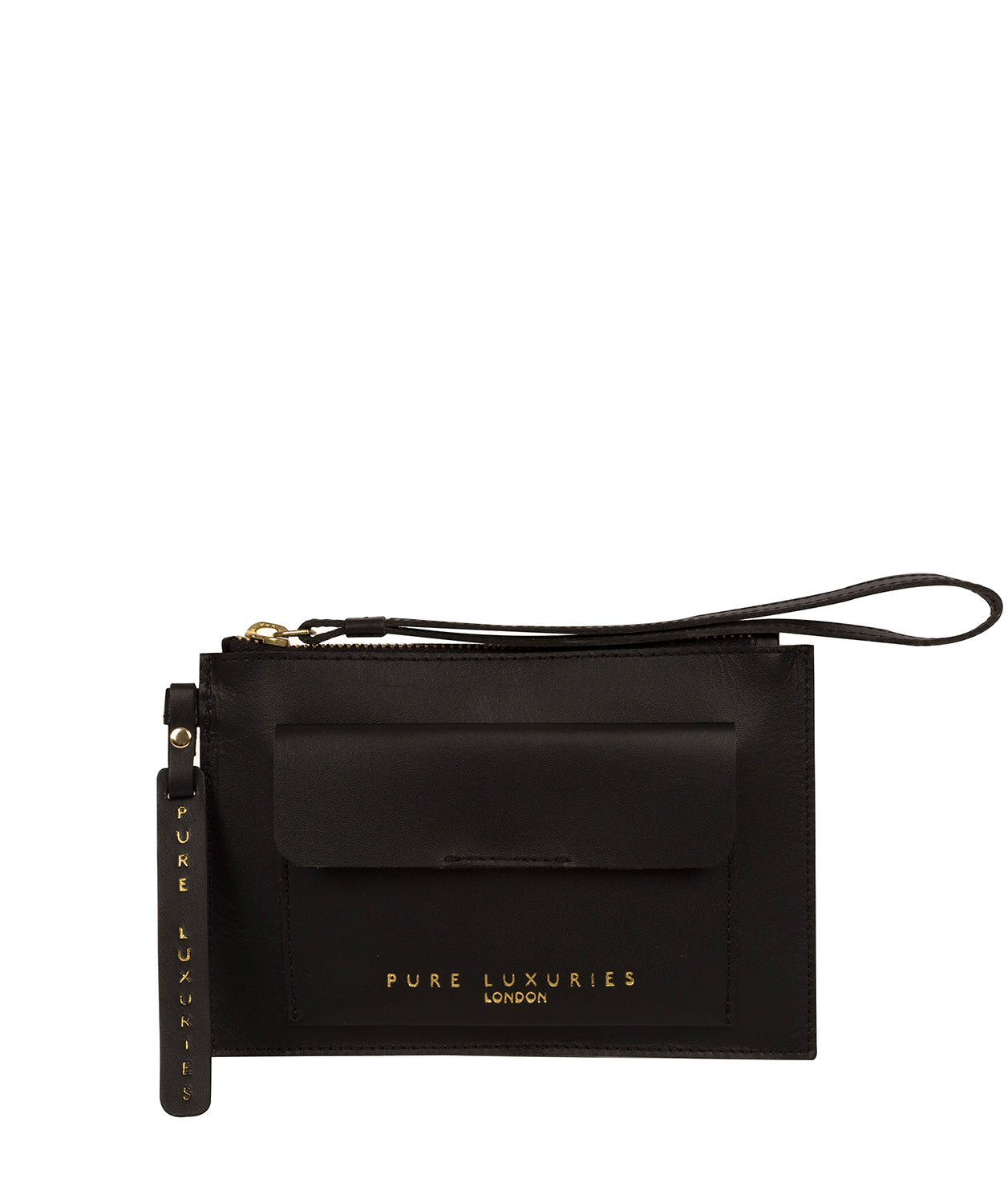 'Arreton' Jet Black Vegetable-Tanned Leather Clutch Bag