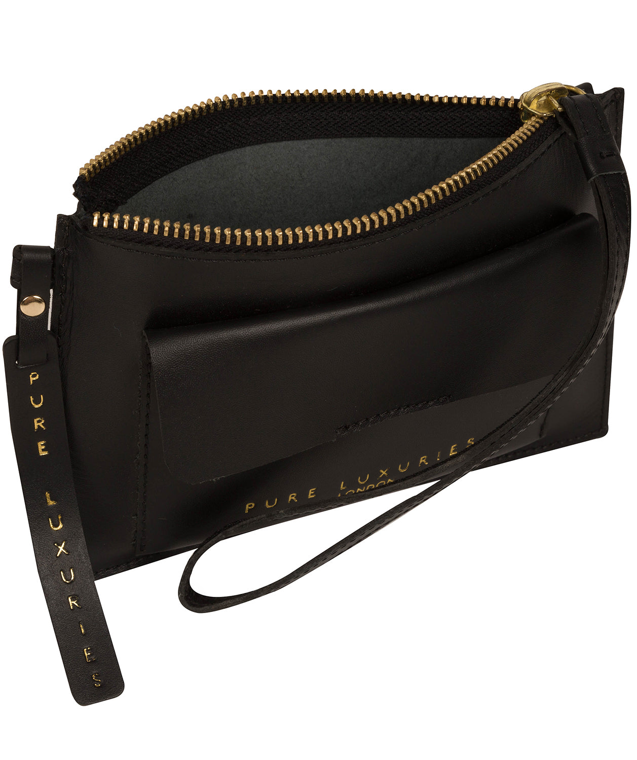 'Arreton' Jet Black Vegetable-Tanned Leather Clutch Bag