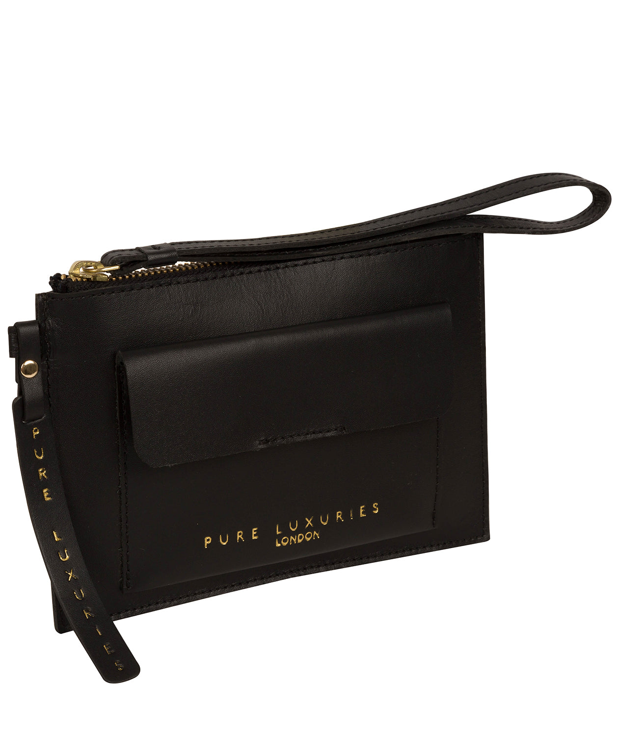 'Arreton' Jet Black Vegetable-Tanned Leather Clutch Bag