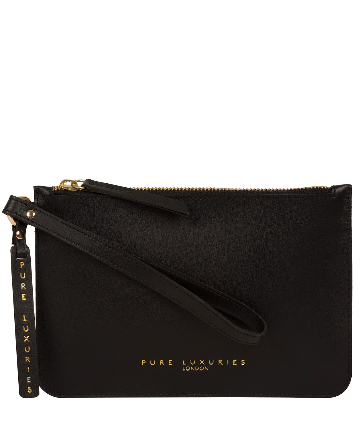 'Sutton' Jet Black Vegetable-Tanned Leather Clutch Bag