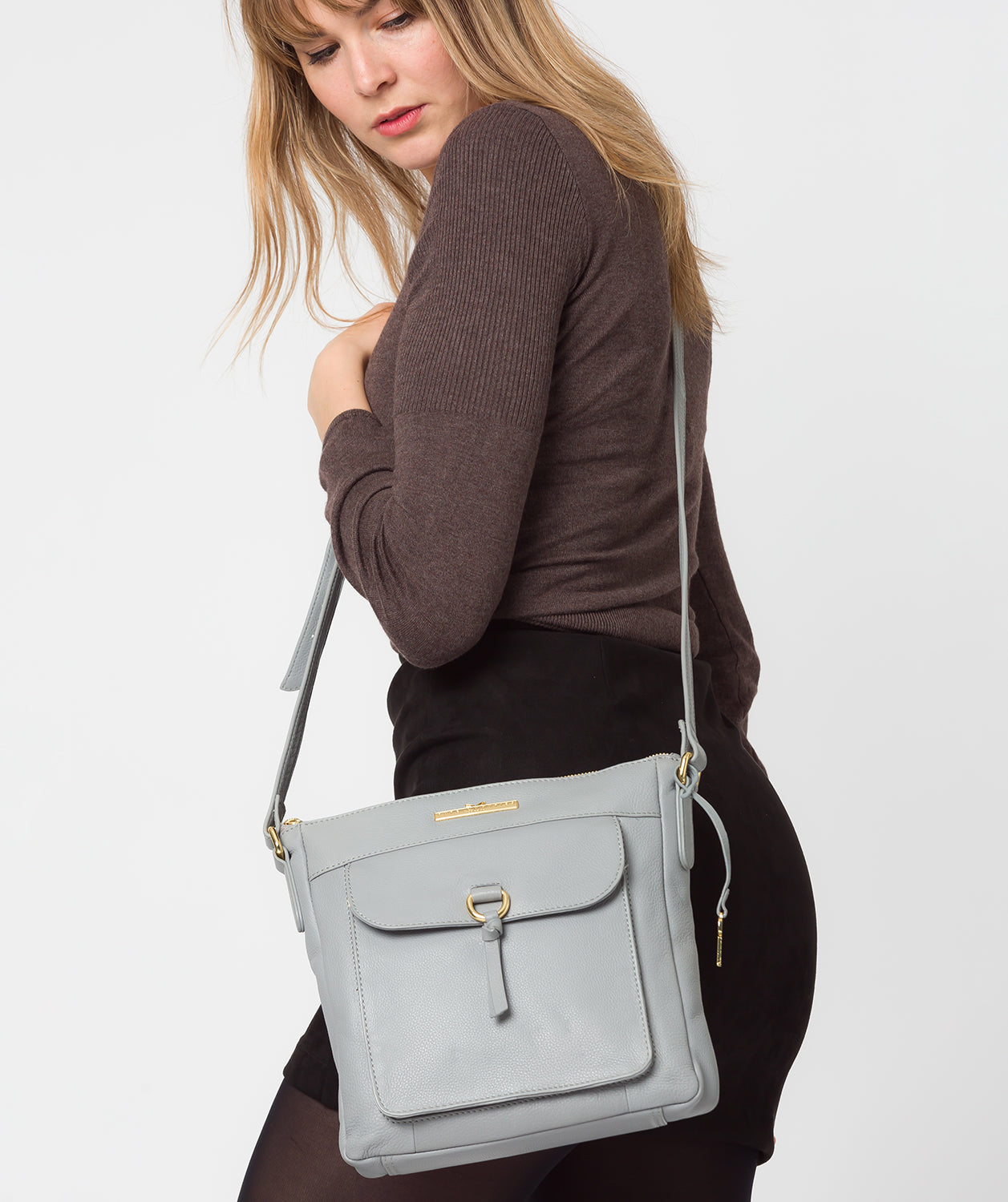 'Holbroke' Grey Leather Shoulder Bag