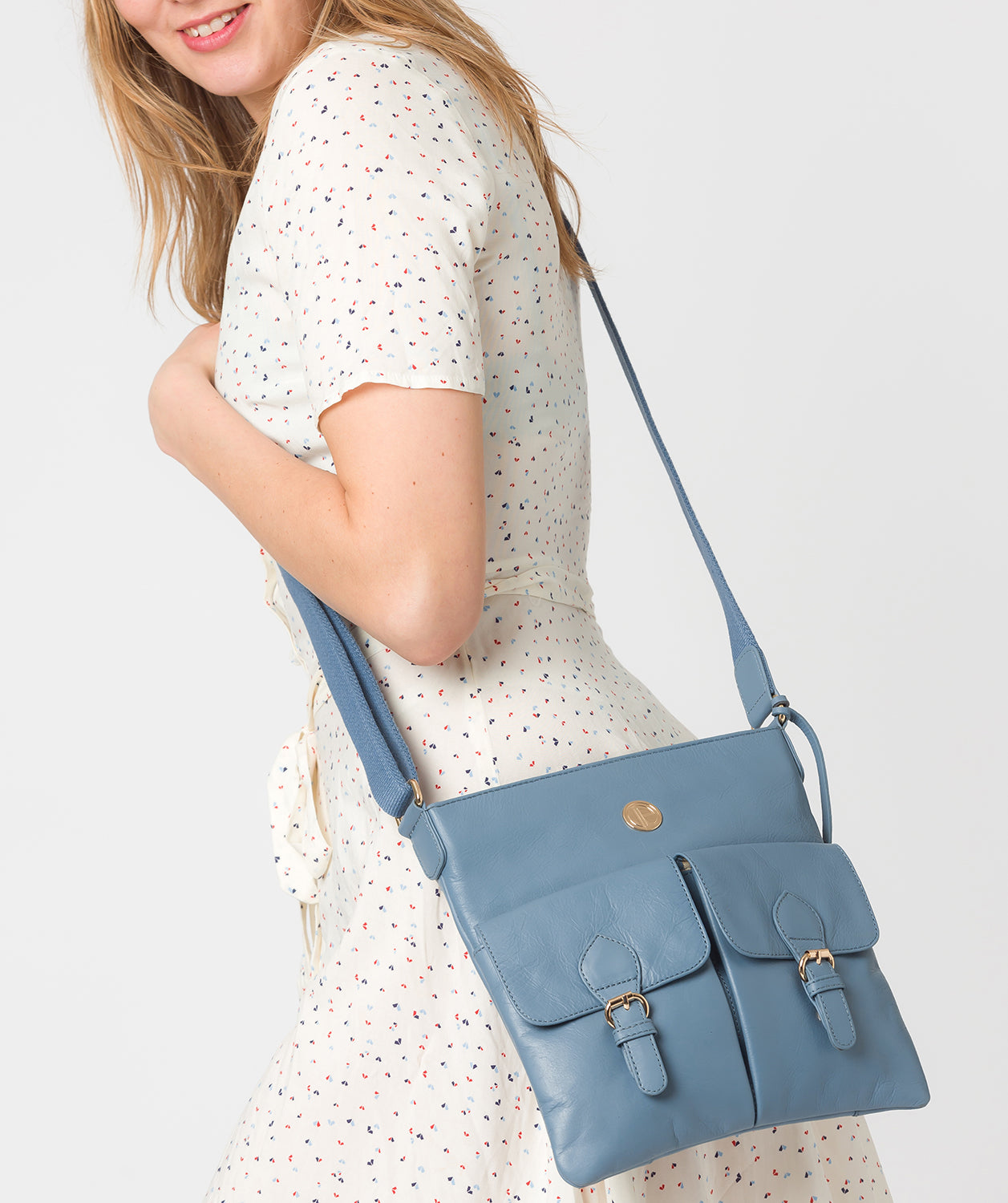 'Azalea' Dusky Blue Leather Cross Body Bag