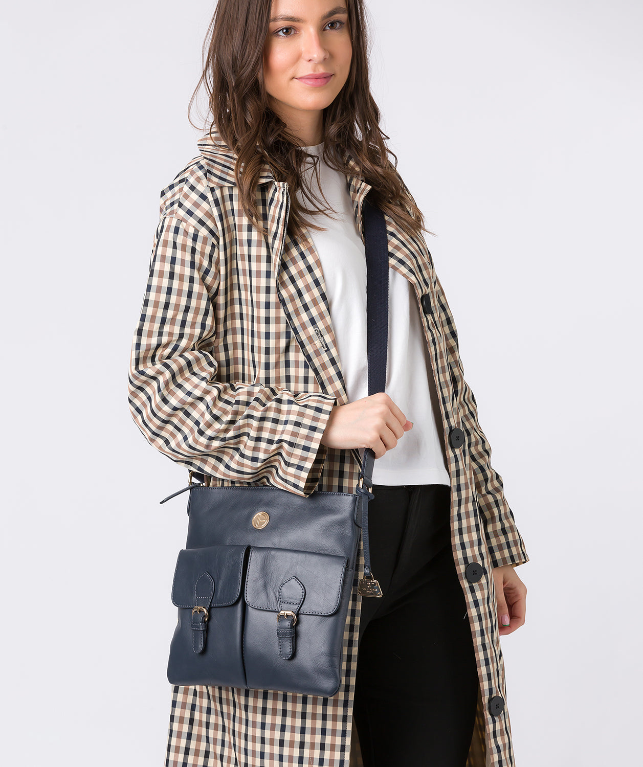 'Azalea' Navy Leather Cross Body Bag