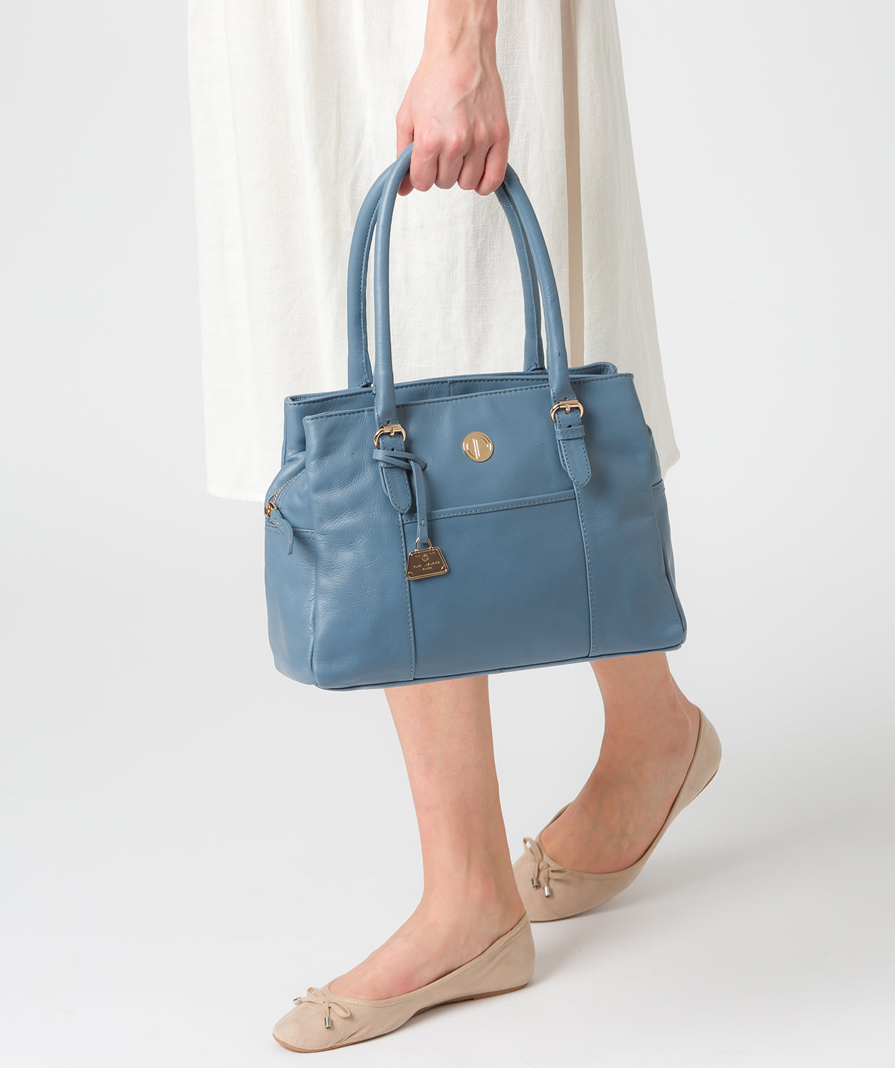 'Fleur' Dusky Blue Leather Handbag