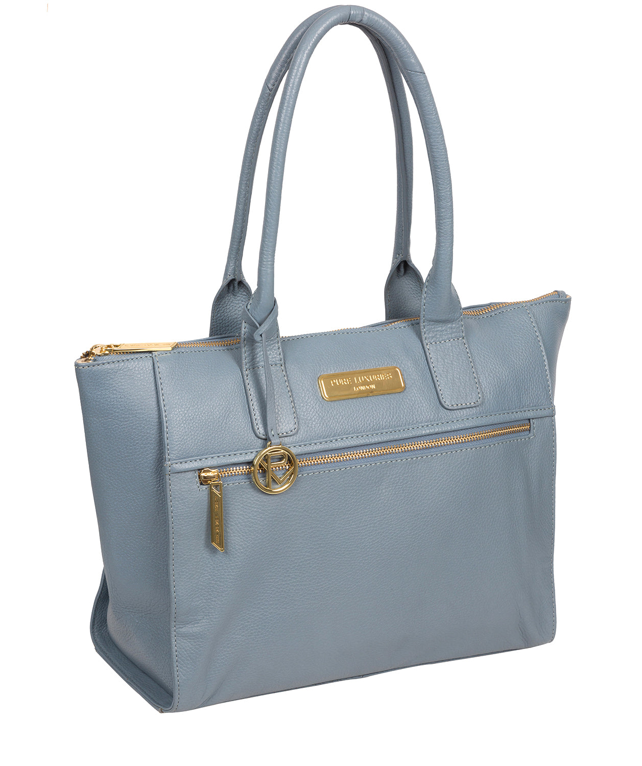 'Faye' Blue Cloud Leather Tote Bag