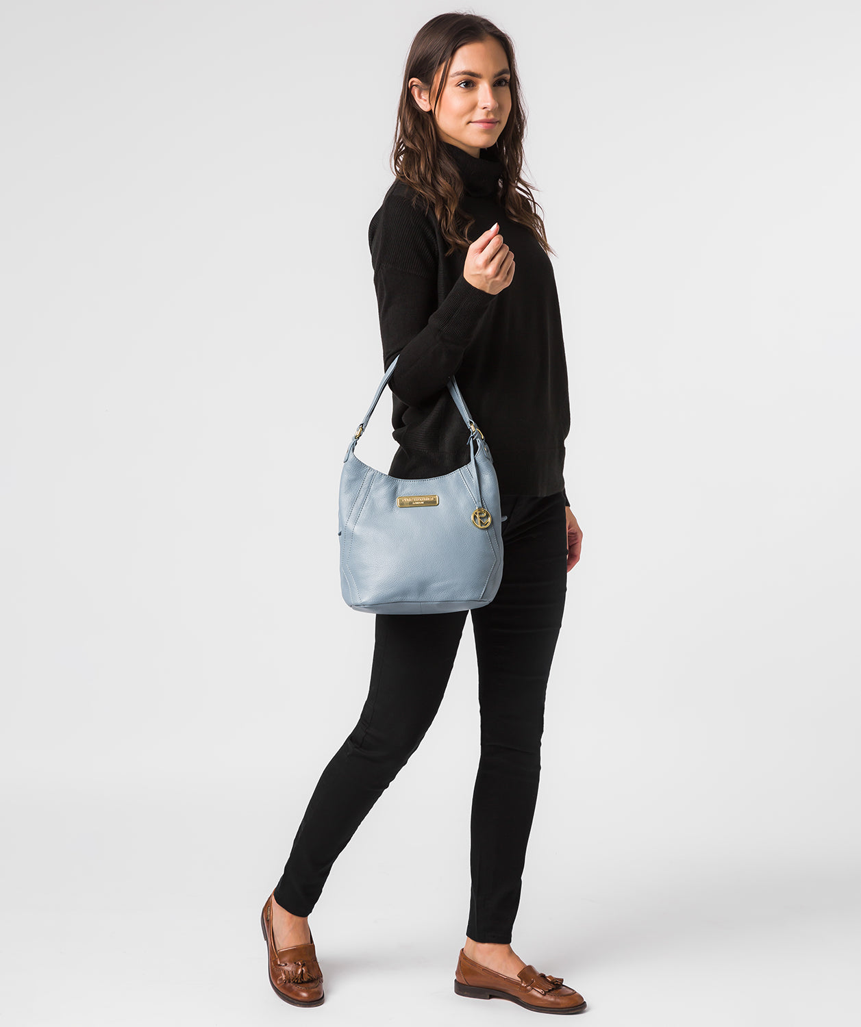 'Abigail' Blue Cloud Leather Shoulder Bag