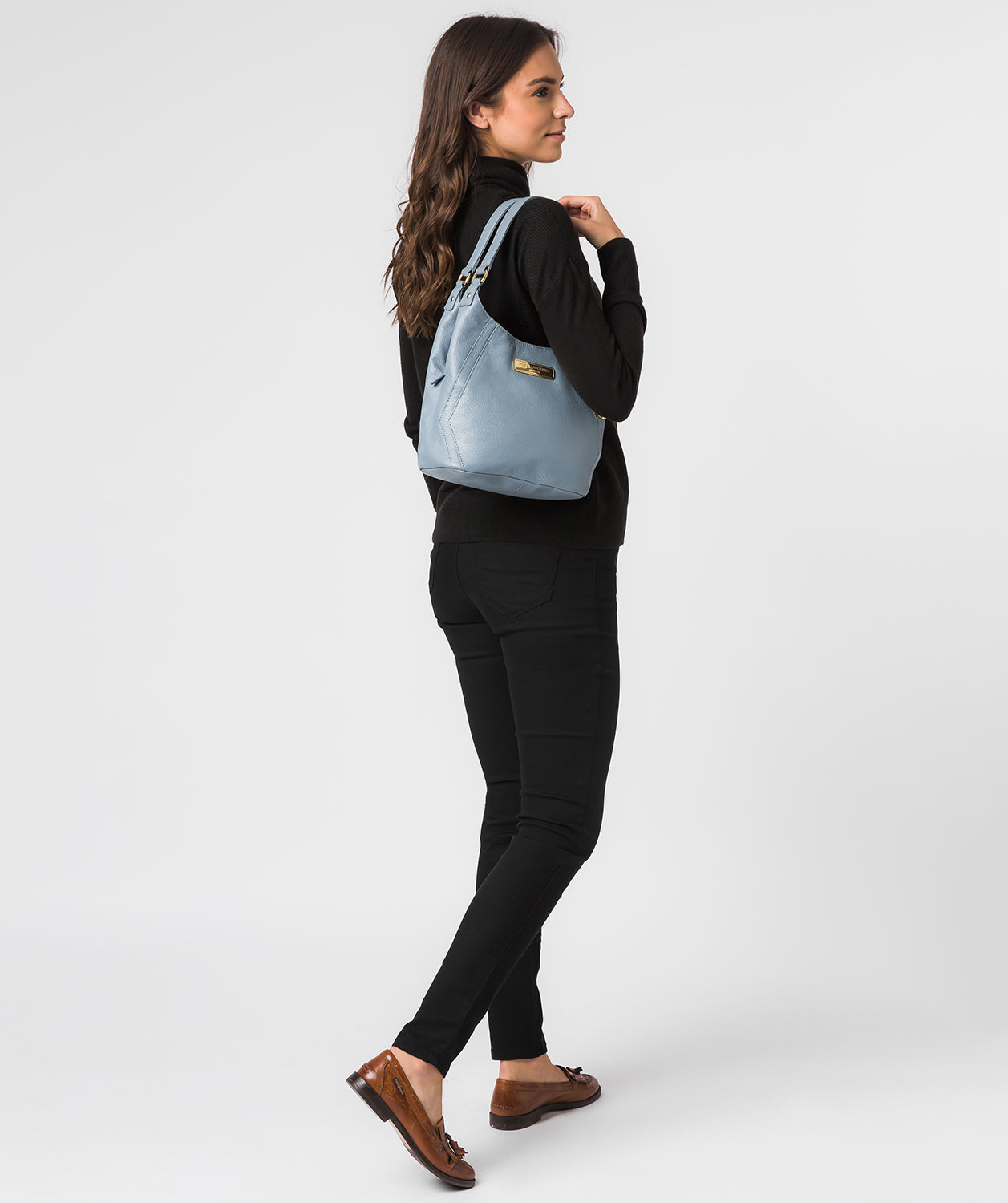 'Abigail' Blue Cloud Leather Shoulder Bag