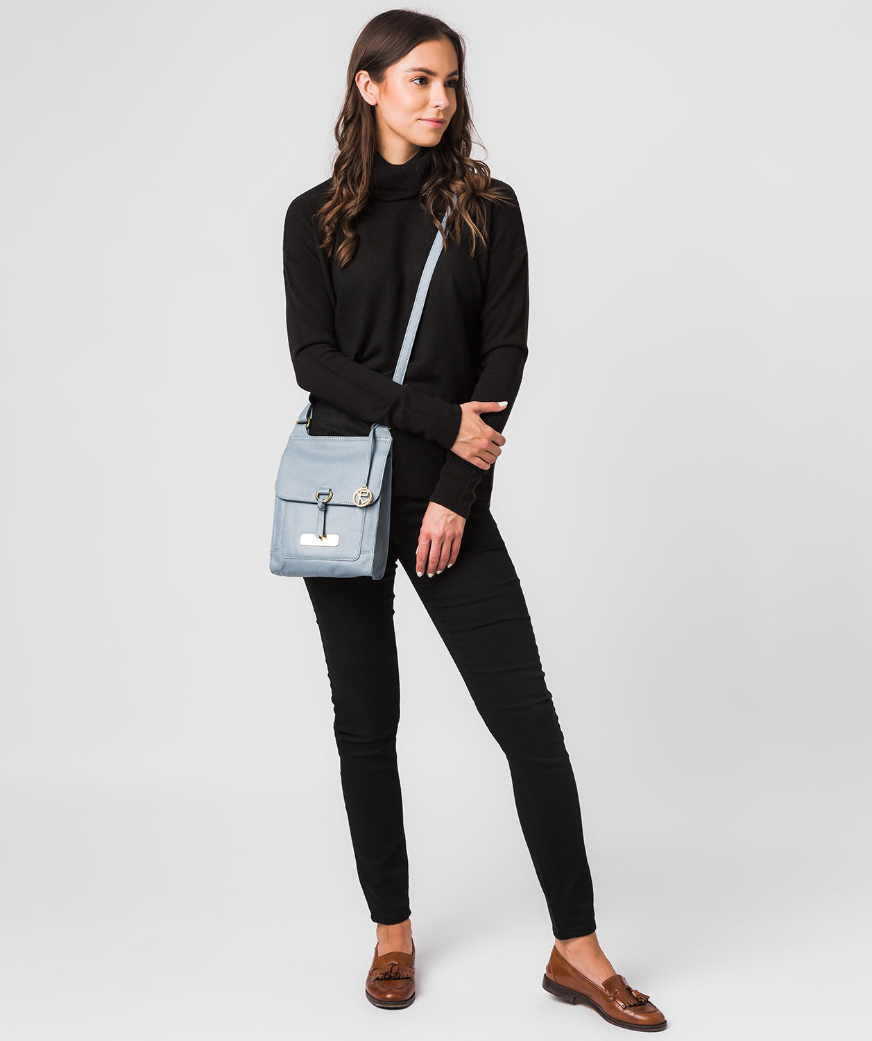 'Naomi' Blue Cloud Leather Cross Body Bag