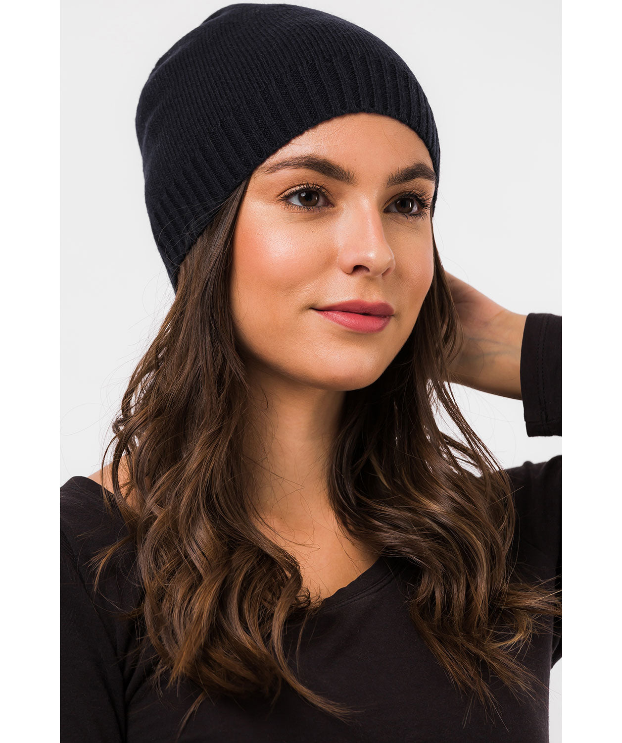 'Bowness' Black Cashmere & Merino Wool Beanie Hat