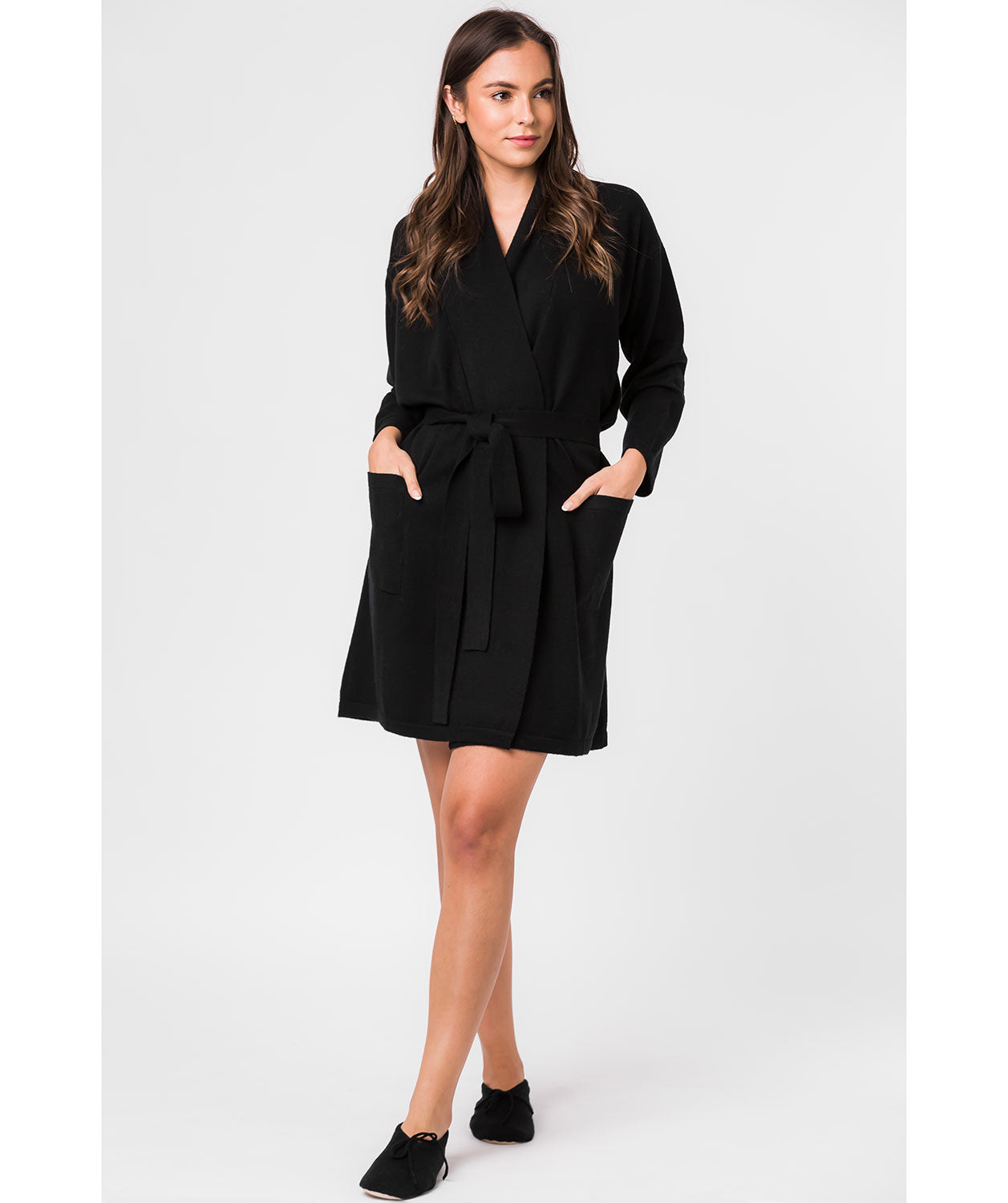 'Hallbeck' Black Small Merino Wool and Cashmere Dressing Gown