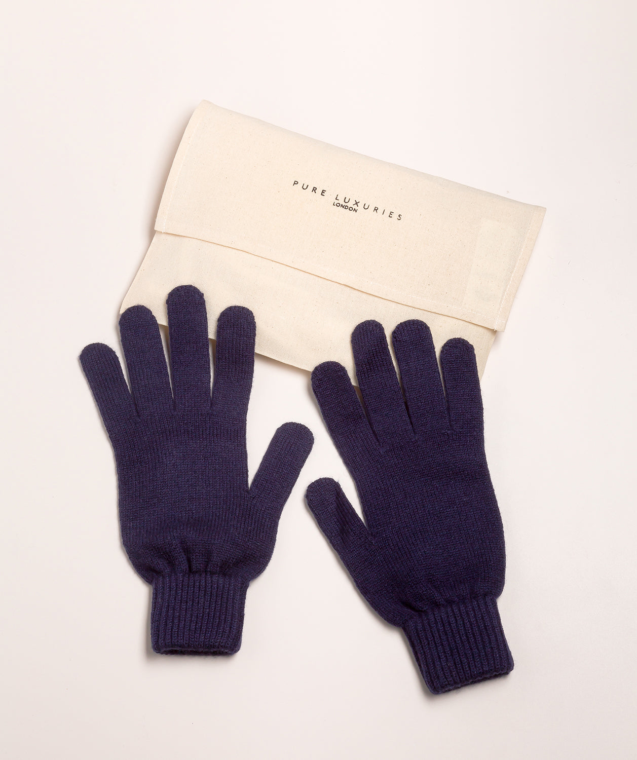 'Woodland' Dark Navy Cashmere & Merino Wool Large Gloves