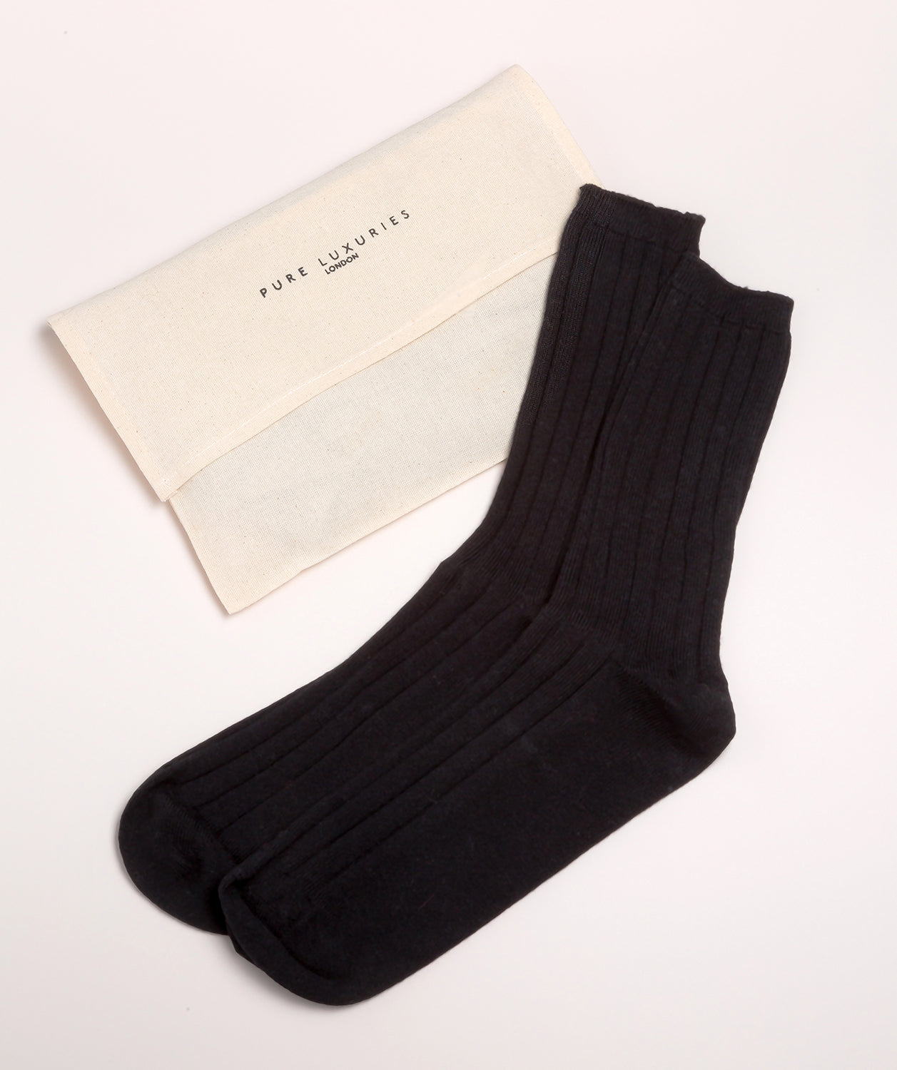 'Keswick' Black Medium Cashmere and Merino Wool Ribbed Socks