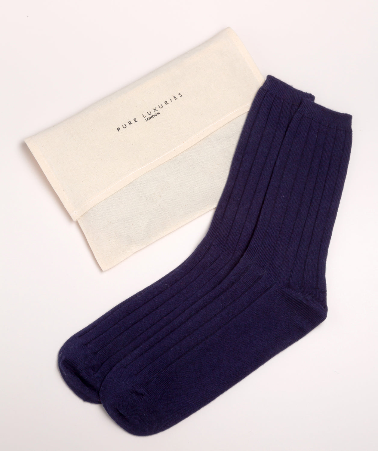 'Dalton' Dark Navy Large Cashmere and Merino Wool Ribbed Socks