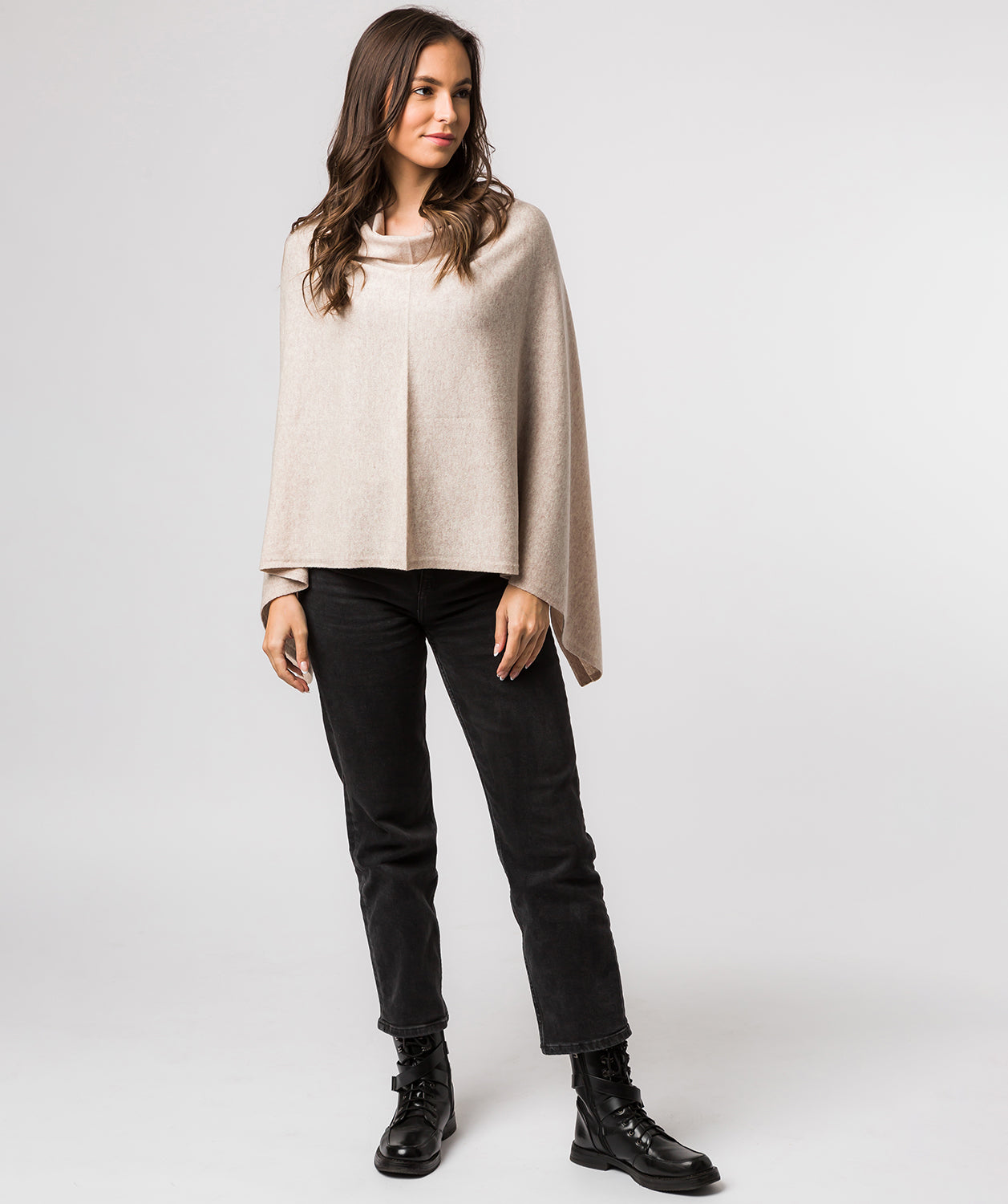 'Eskdale' Oatmeal Cashmere & Merino Wool Poncho