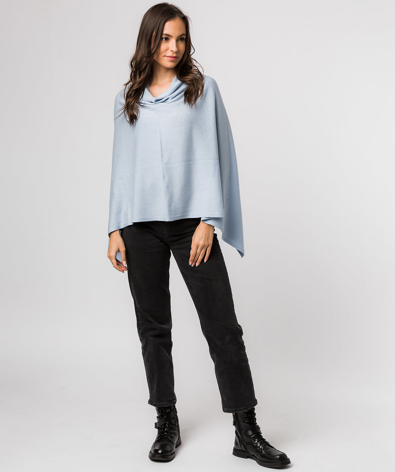 'Eskdale' Powder Blue Cashmere & Merino Wool Poncho