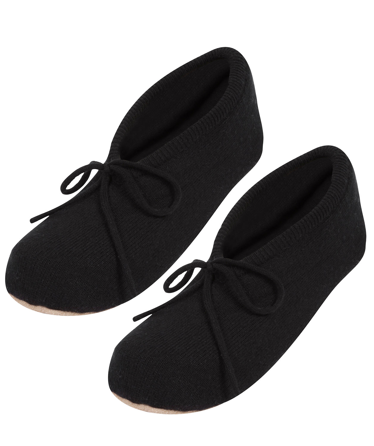 'Millom' Black Cashmere & Merino Wool Medium Ballet Slippers