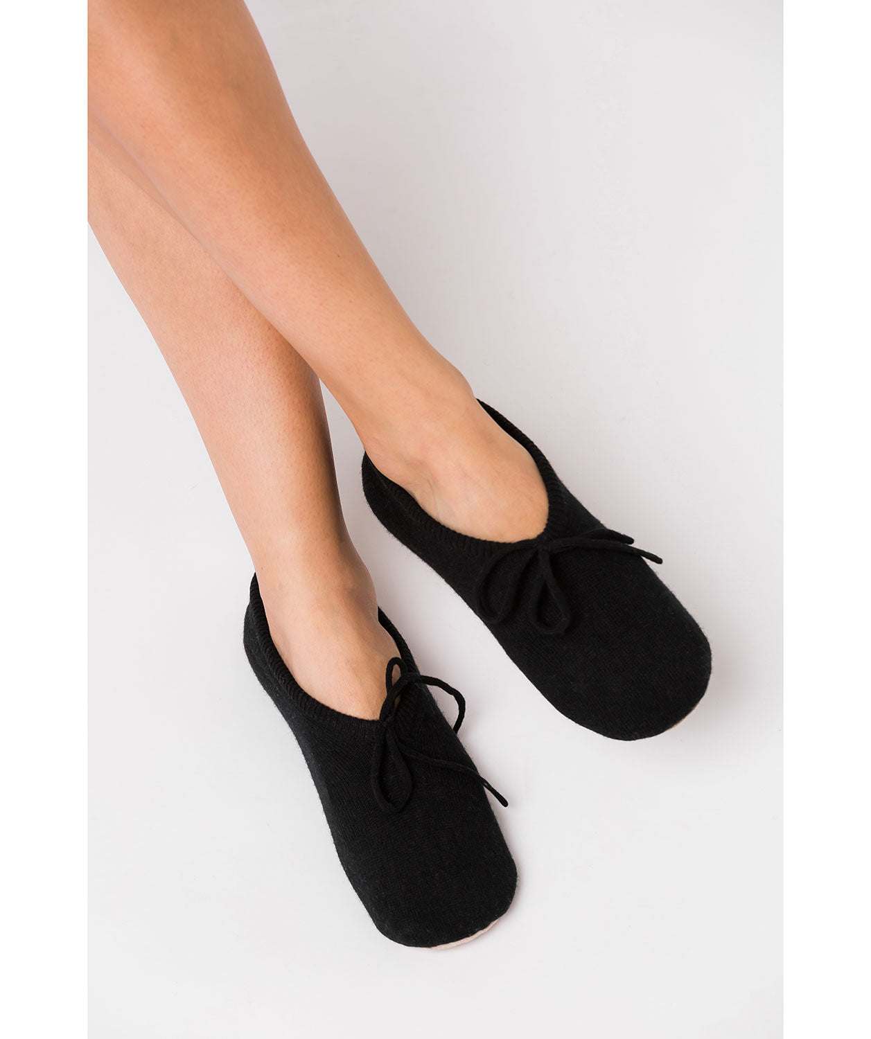 'Appleby' Black Cashmere & Merino Wool Small Ballet Slippers