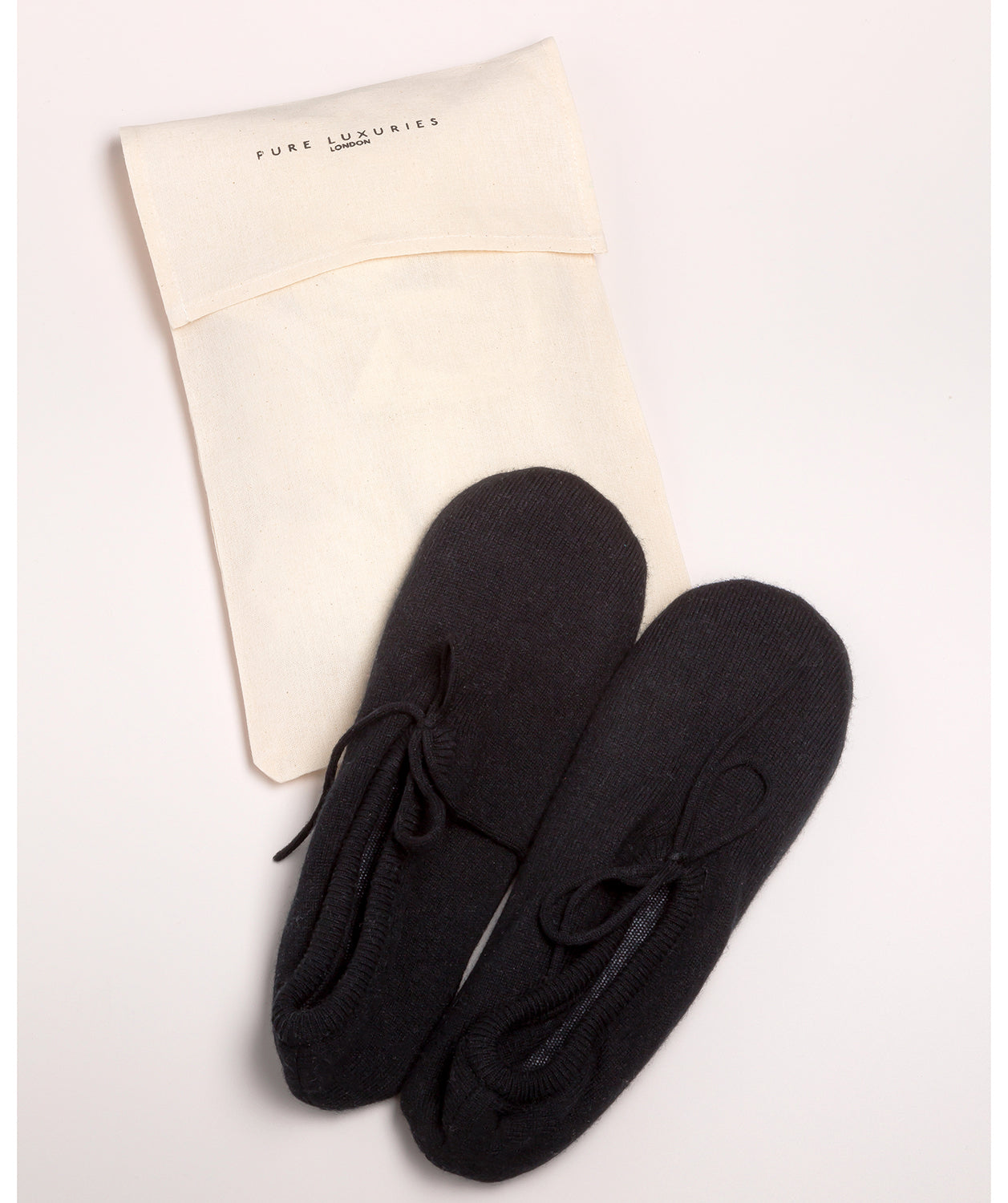 'Millom' Black Cashmere & Merino Wool Medium Ballet Slippers