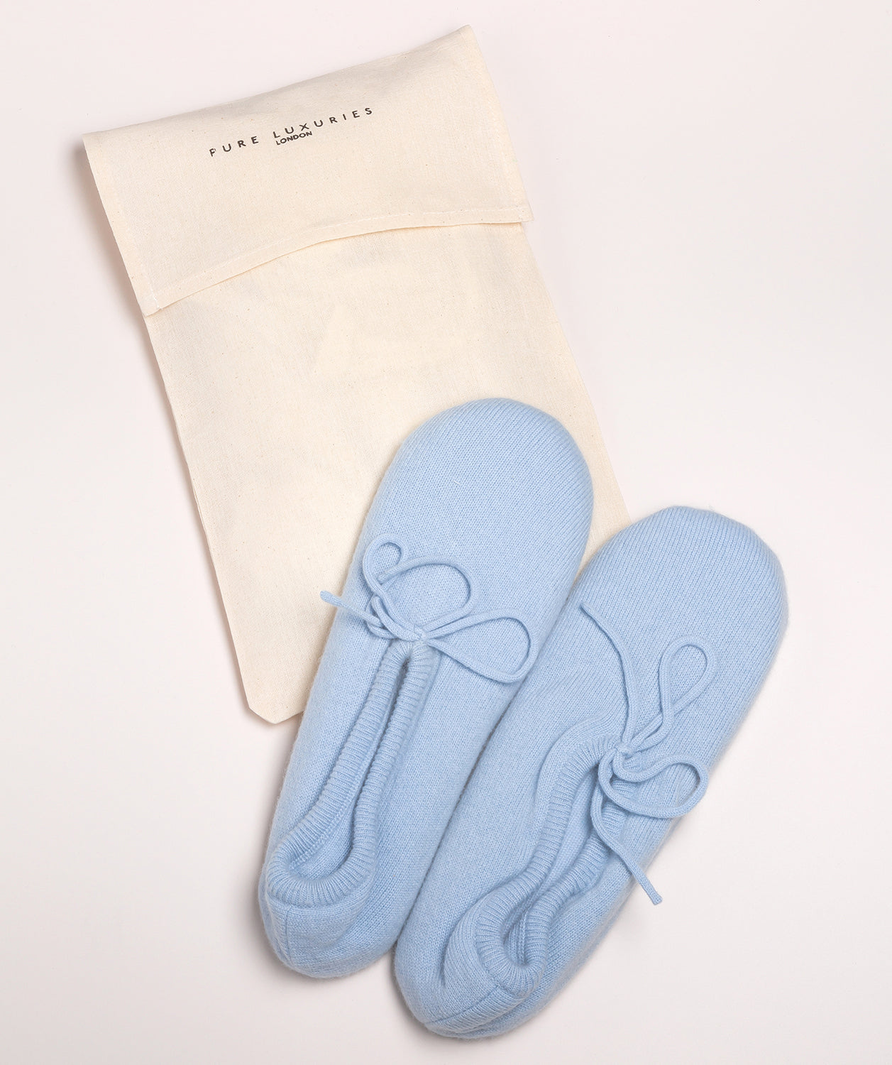 'Millom' Powder Blue Cashmere & Merino Wool Medium Ballet Slippers