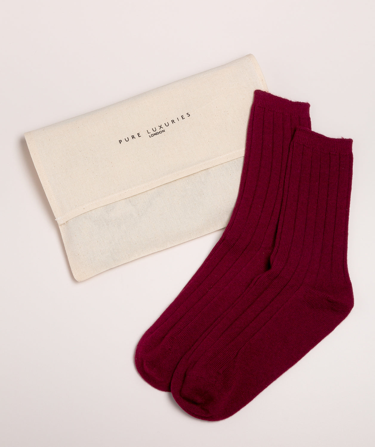 'Cartmel' Burgundy Cashmere & Merino Wool Ribbed Socks