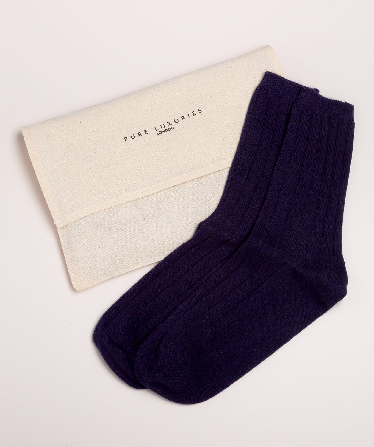 'Cartmel' Dark Navy Cashmere & Merino Wool Ribbed Socks