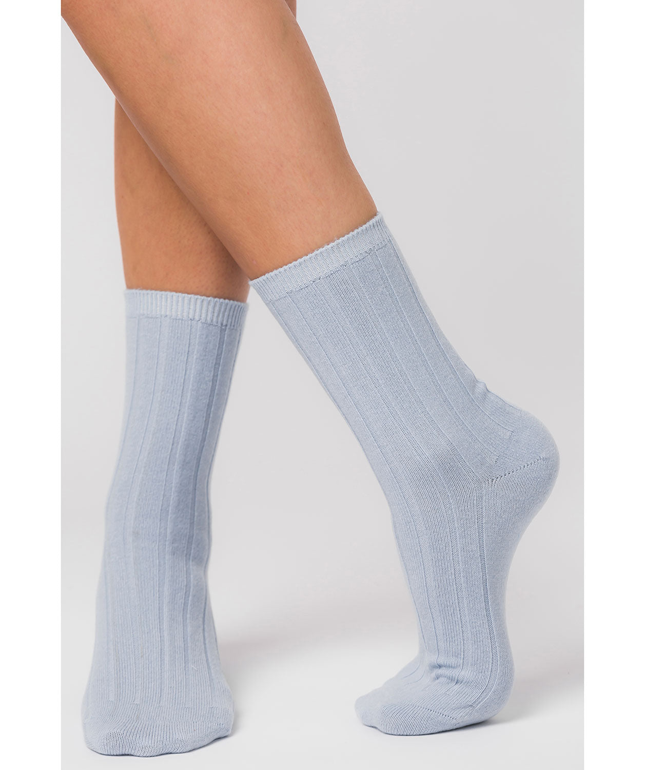 'Cartmel' Powder Blue Cashmere & Merino Wool Ribbed Socks