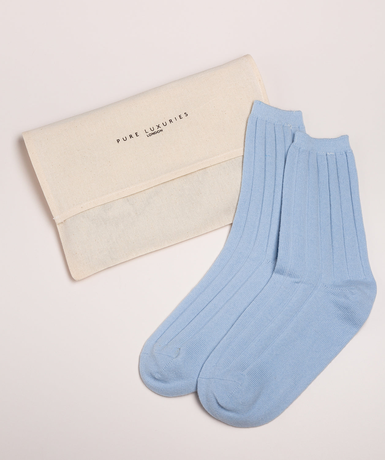 'Cartmel' Powder Blue Cashmere & Merino Wool Ribbed Socks