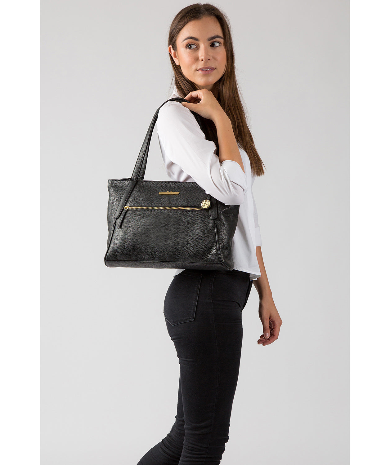 'Carly' Black Leather Medium Tote Bag image 2