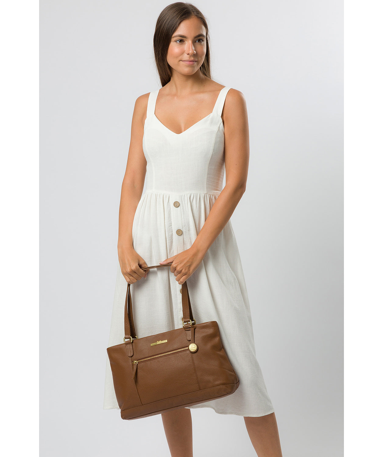 'Thea' Dark Tan Leather Shoulder Bag Pure Luxuries London