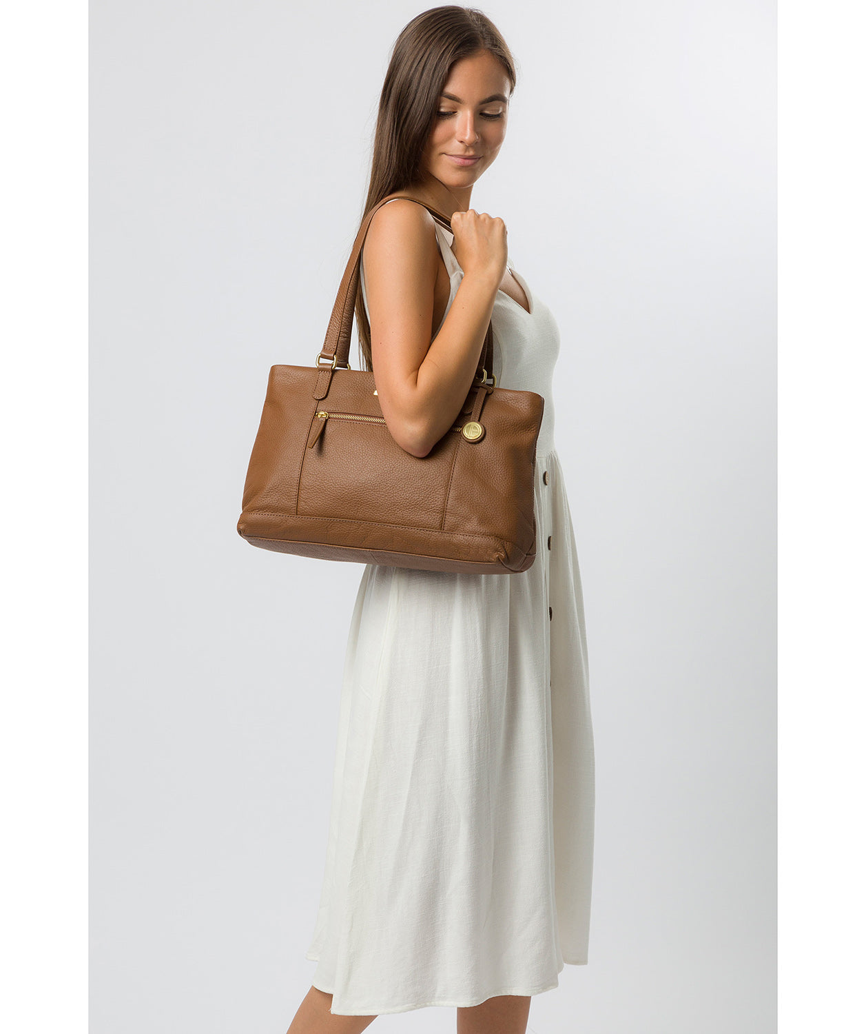 'Thea' Dark Tan Leather Shoulder Bag image 2