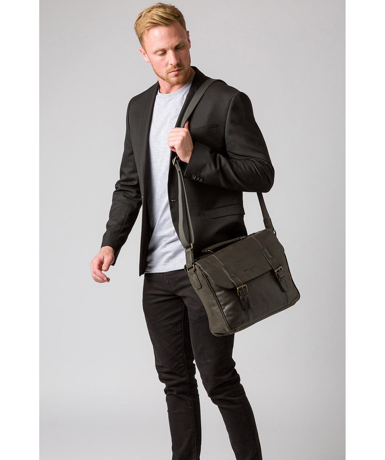 'Idris' Ash Black Leather Briefcase image 2