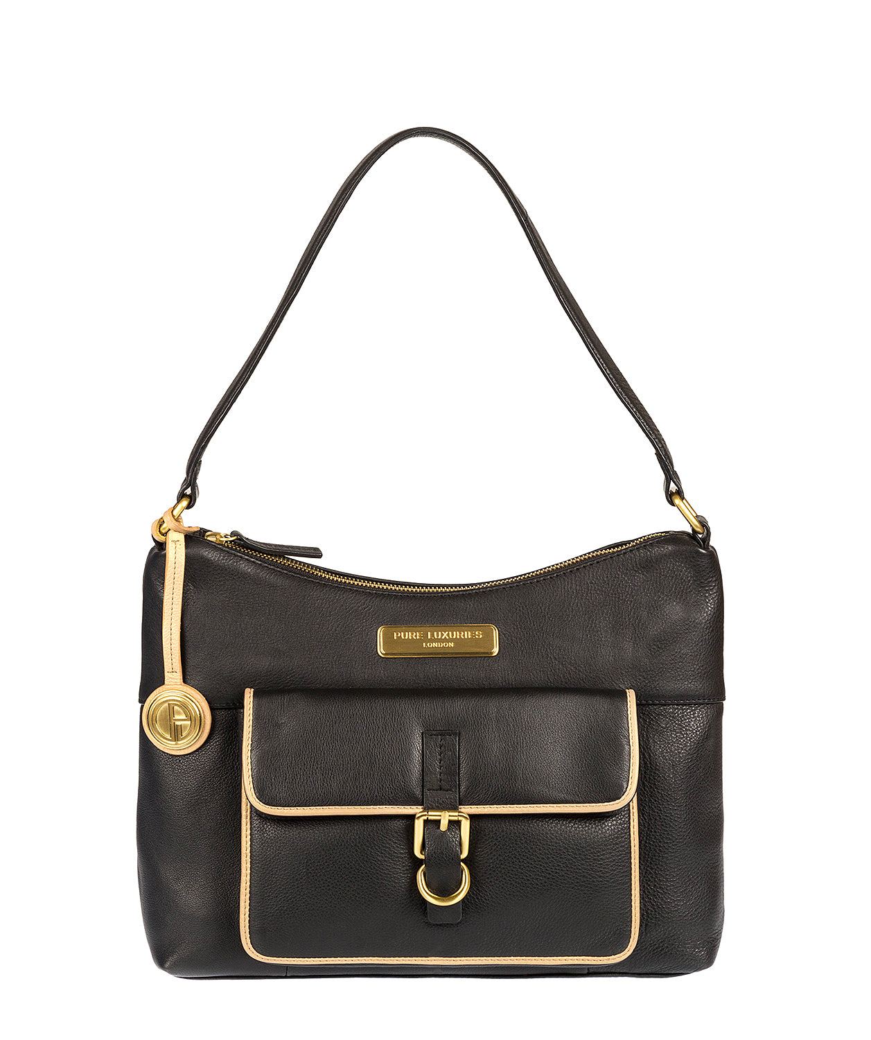 'Cherry' Black & Champagne Trim Leather Shoulder Bag