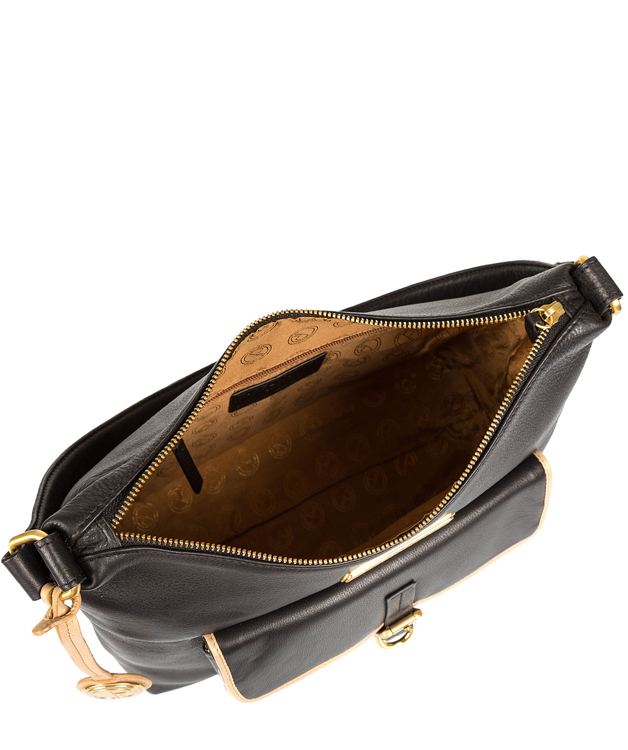 'Cherry' Black & Champagne Trim Leather Shoulder Bag