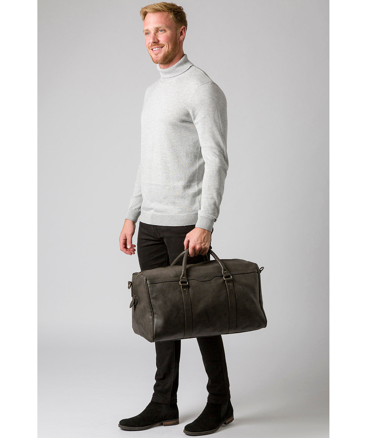 'Blanc' Ash Black Leather Holdall image 7