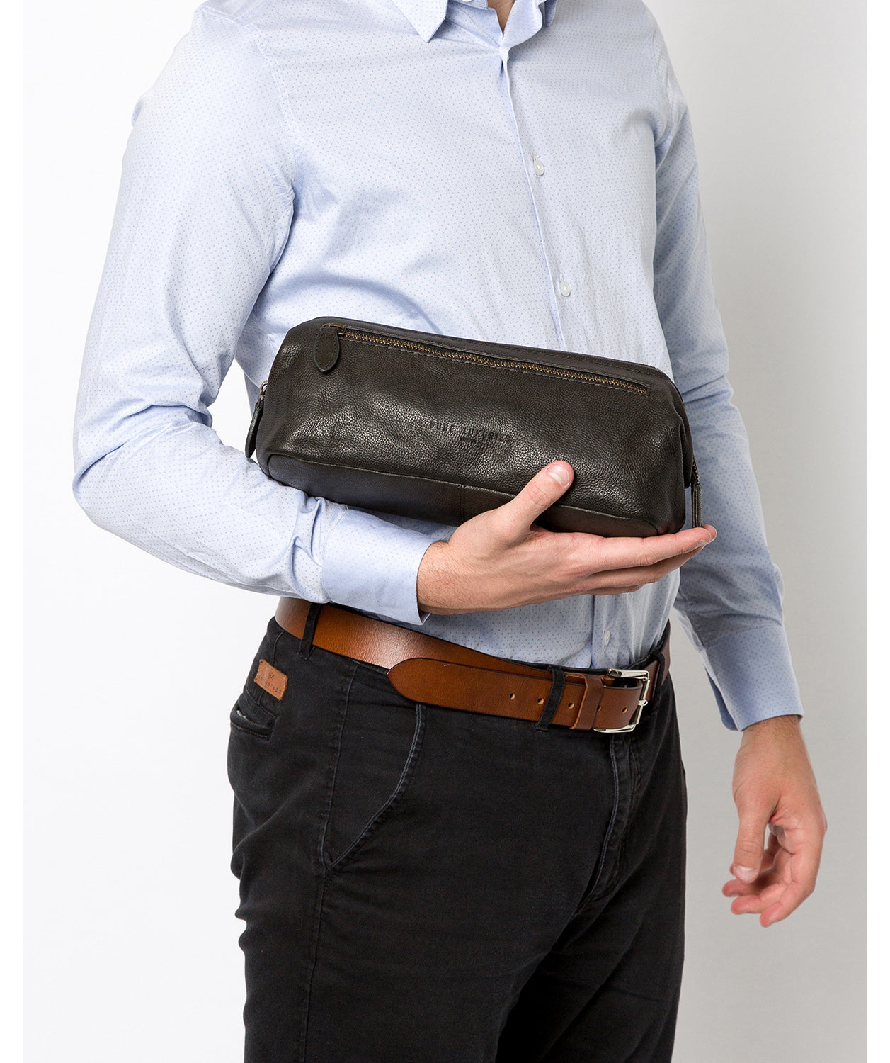 'Kea' Ash Black Leather Washbag Pure Luxuries London