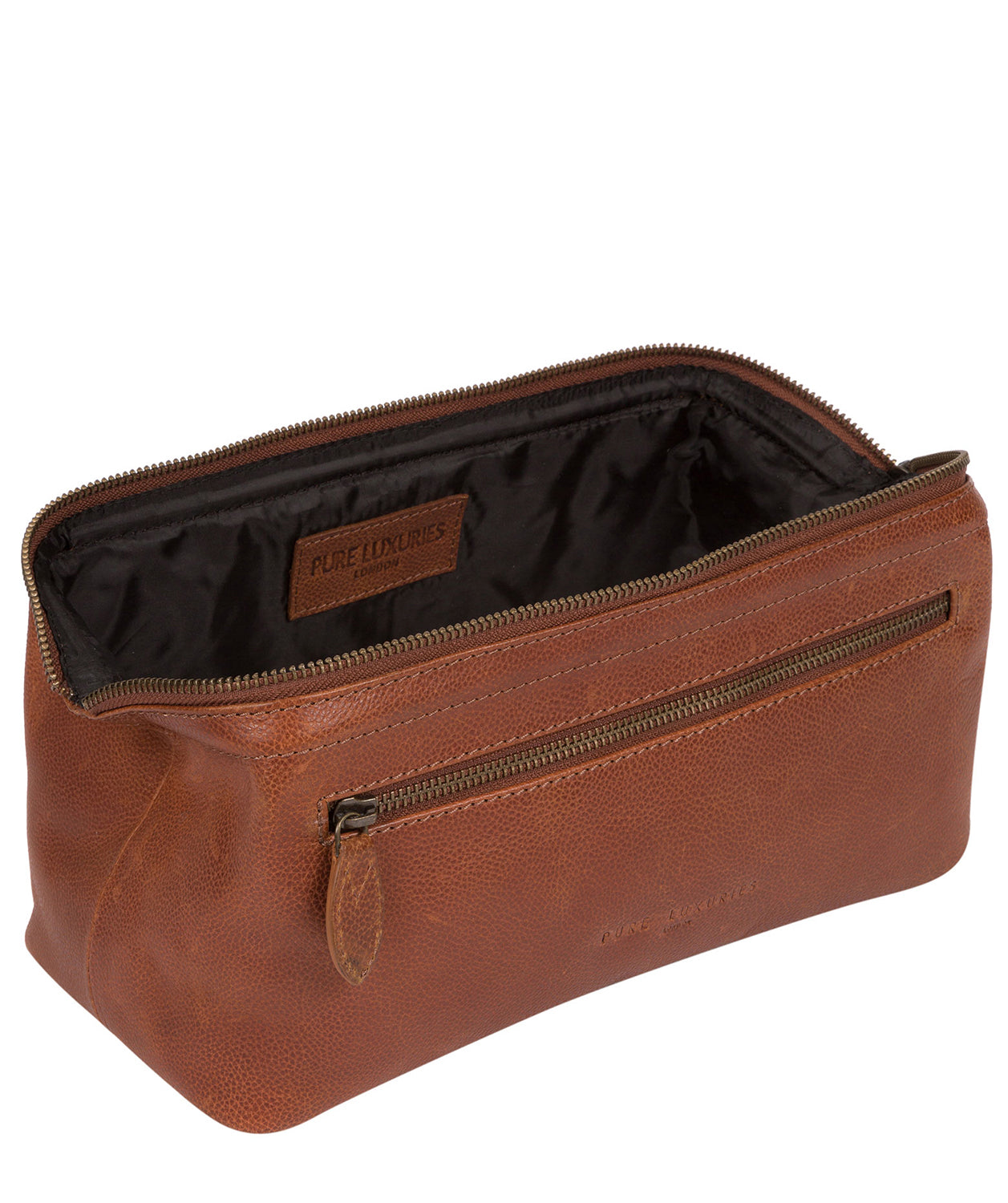 'Kea' Hazelnut Leather Washbag Pure Luxuries London