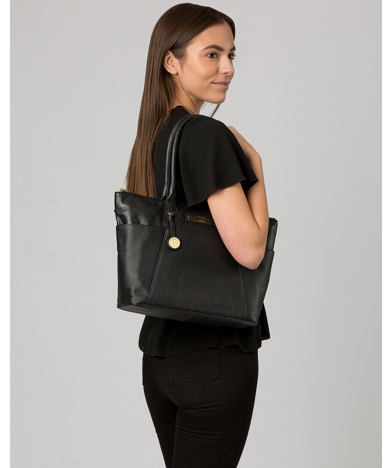 'Holne' Black & Gold Leather Tote Bag image 2