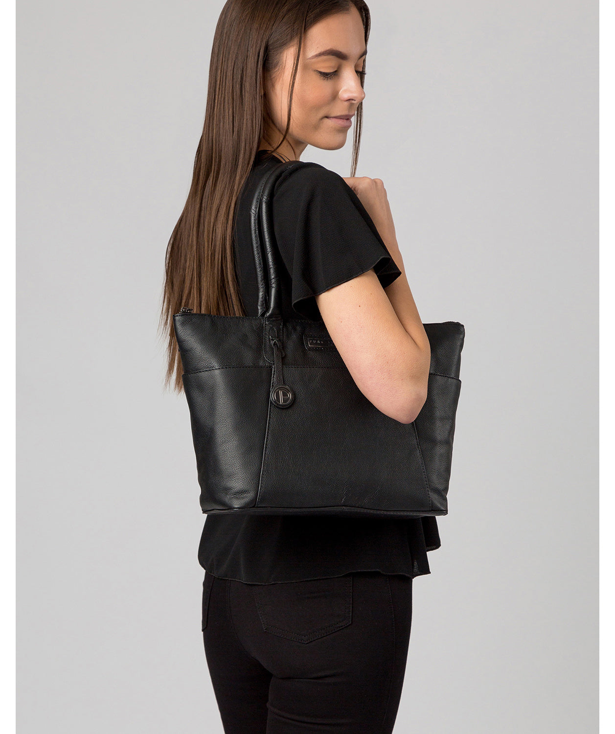 'Holne' Black & Silver Leather Tote Bag