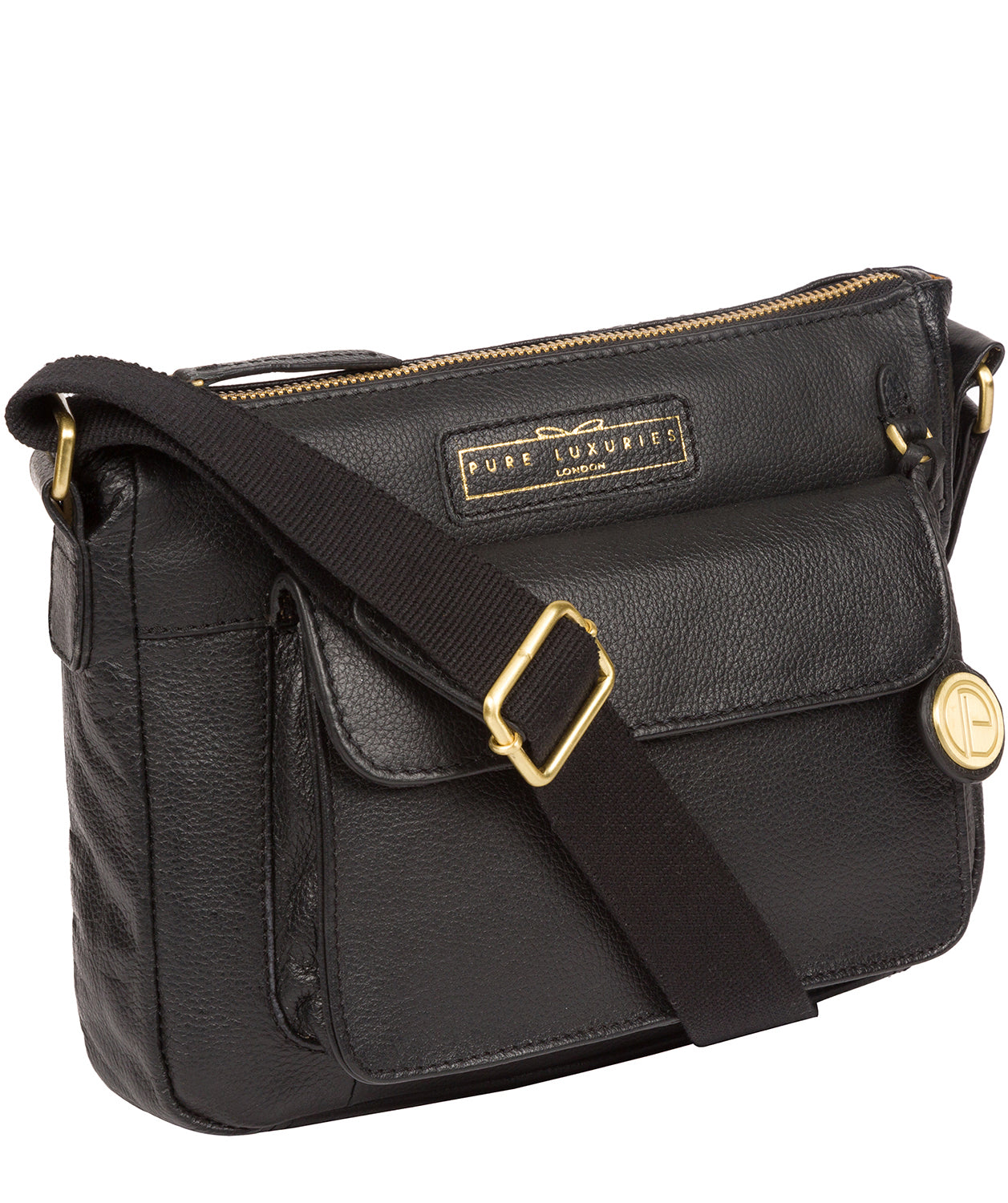 'Colton' Black & Gold Leather Cross Body Bag image 3