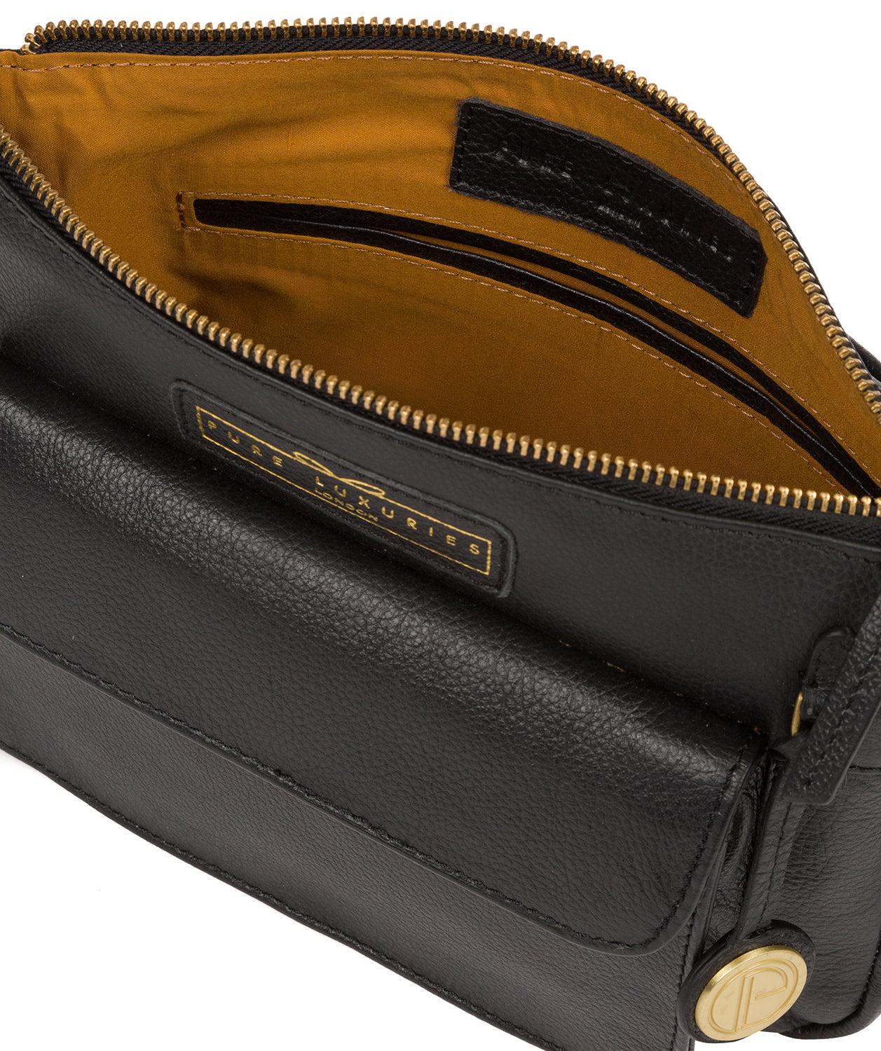 'Colton' Black & Gold Leather Cross Body Bag Pure Luxuries London