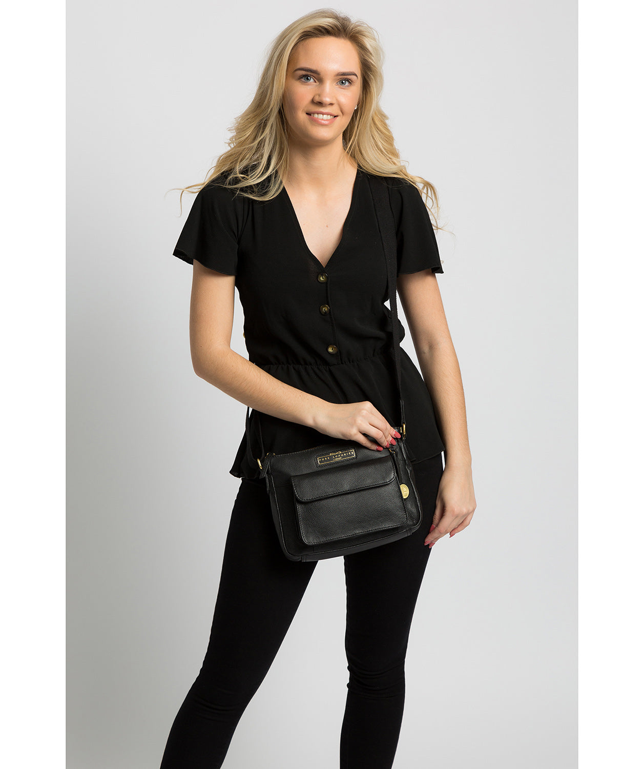 'Colton' Black & Gold Leather Cross Body Bag image 2