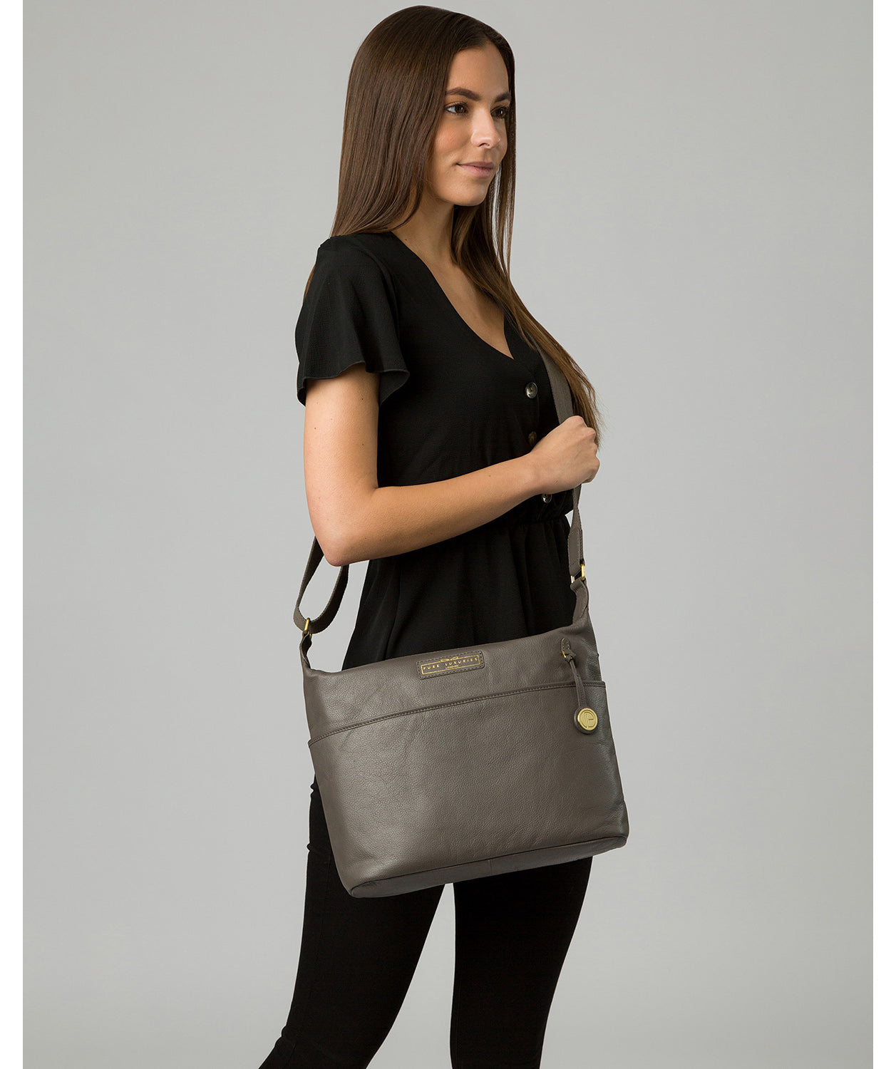 'Hove' Grey Leather Shoulder Bag image 2