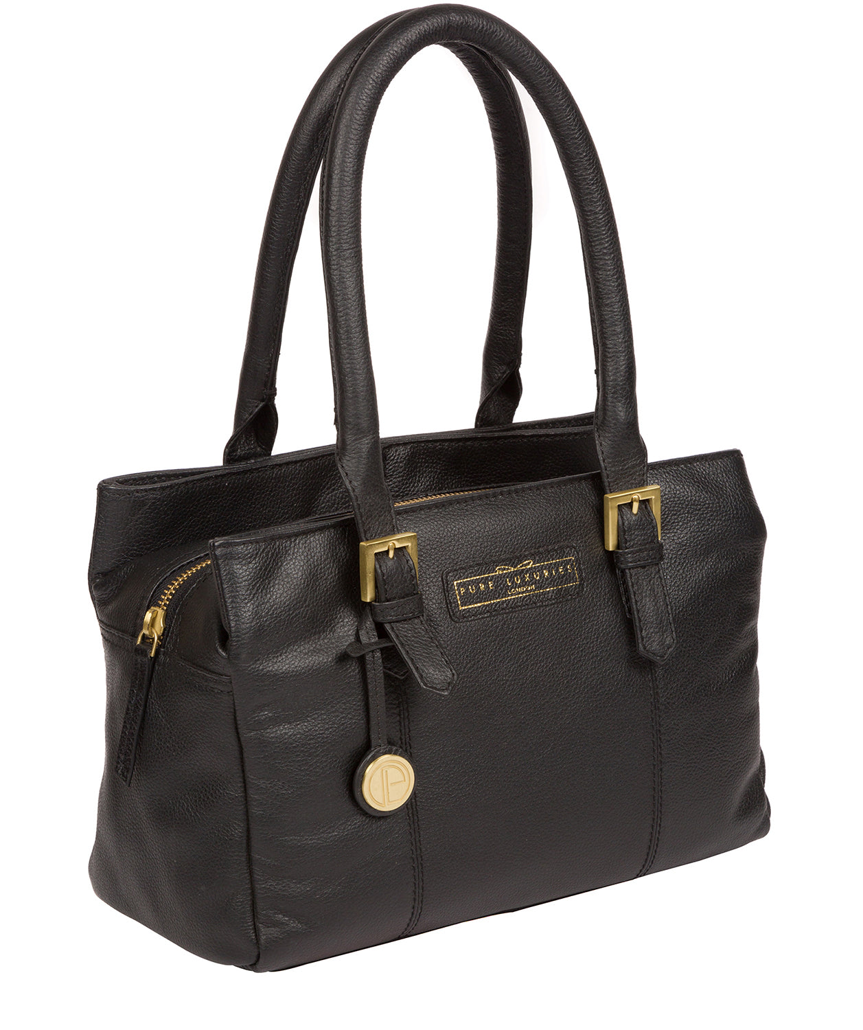 'Avebury' Black & Gold Leather Handbag Pure Luxuries London