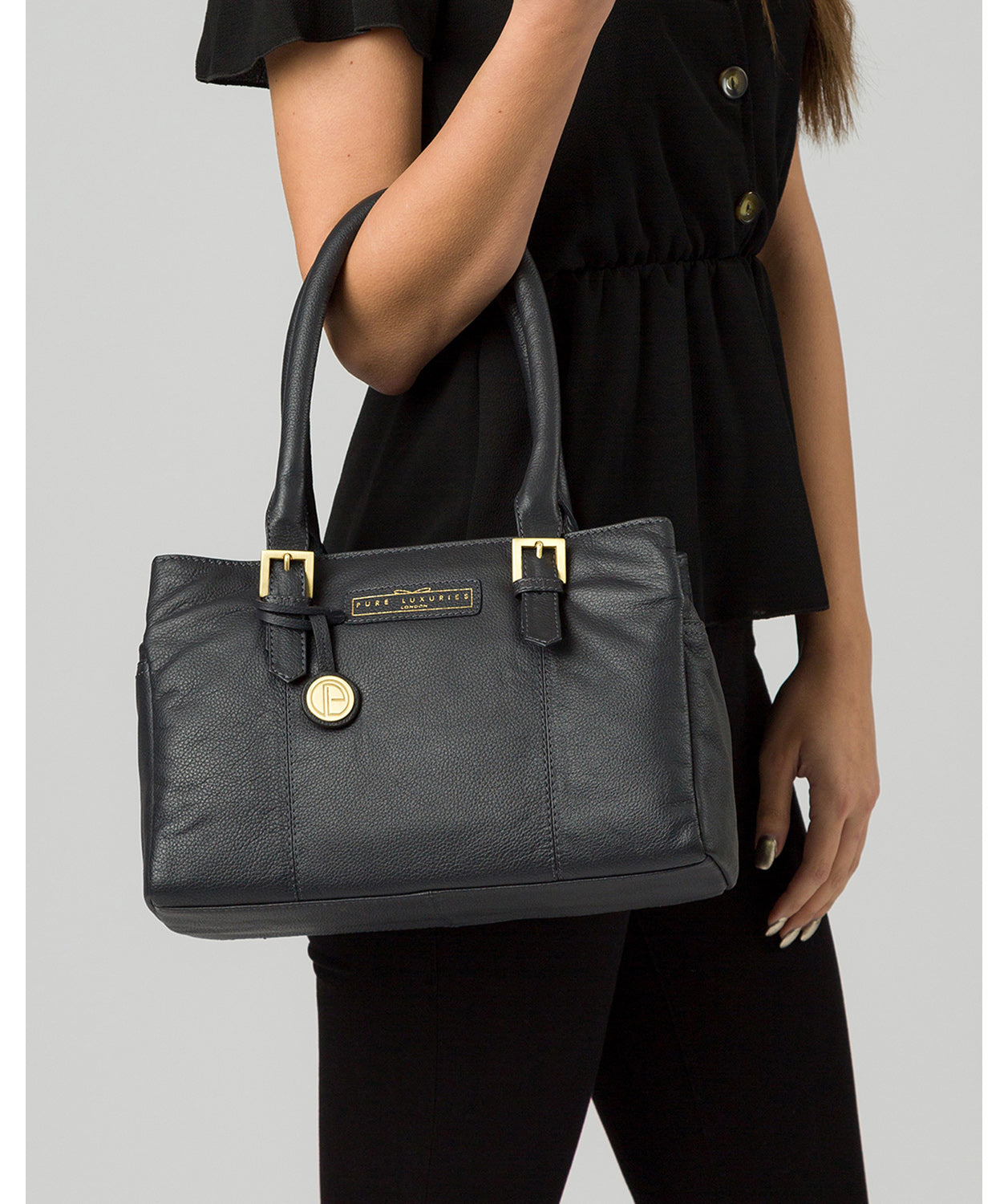 'Avebury' Navy Leather Handbag Pure Luxuries London