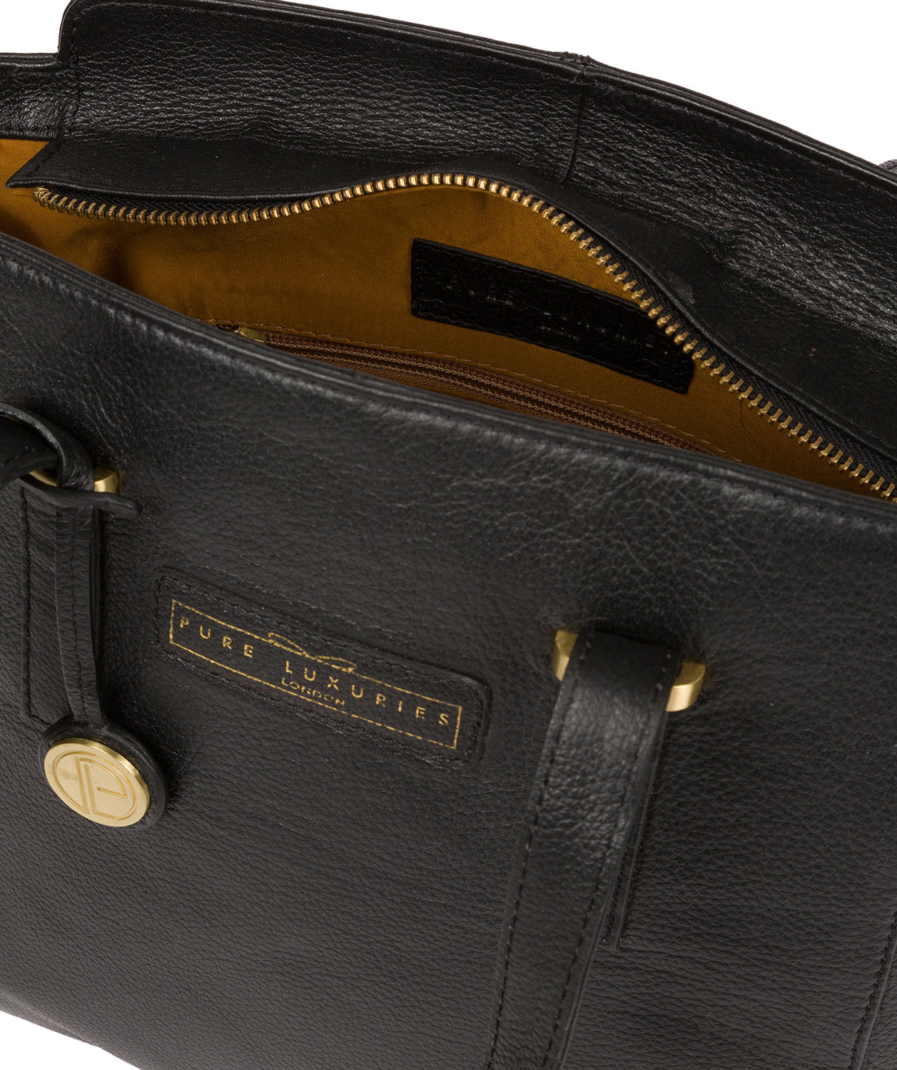 'Bramhall' Black & Gold Leather Handbag Pure Luxuries London