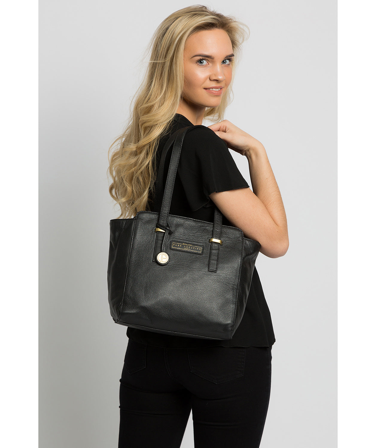 'Bramhall' Black & Gold Leather Handbag Pure Luxuries London