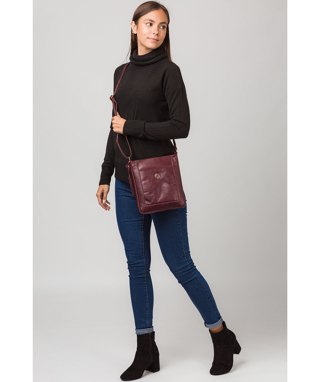 'Bythorn' Burgundy Leather Cross Body Bag