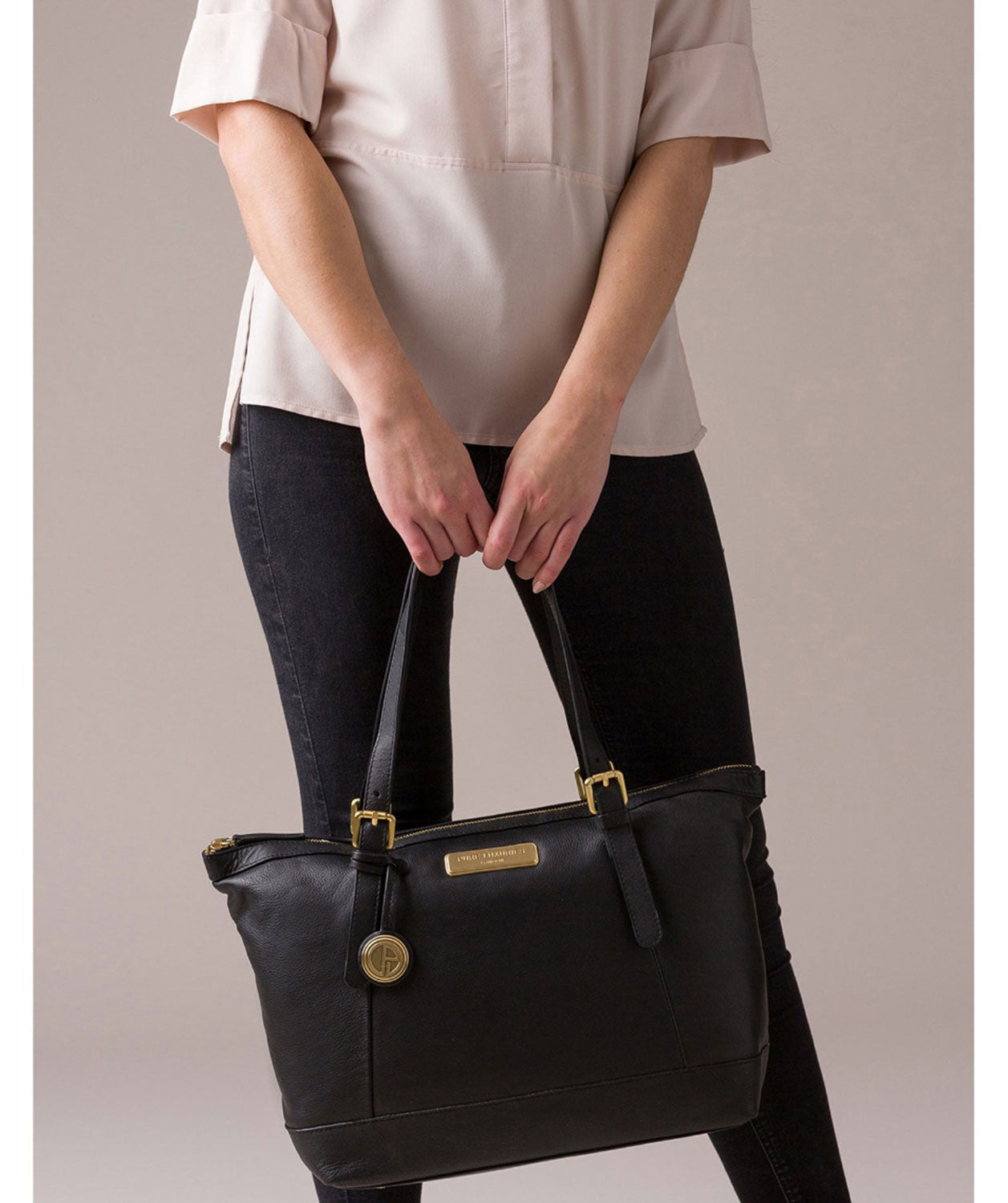 'Blossom' Black Leather Tote Bag