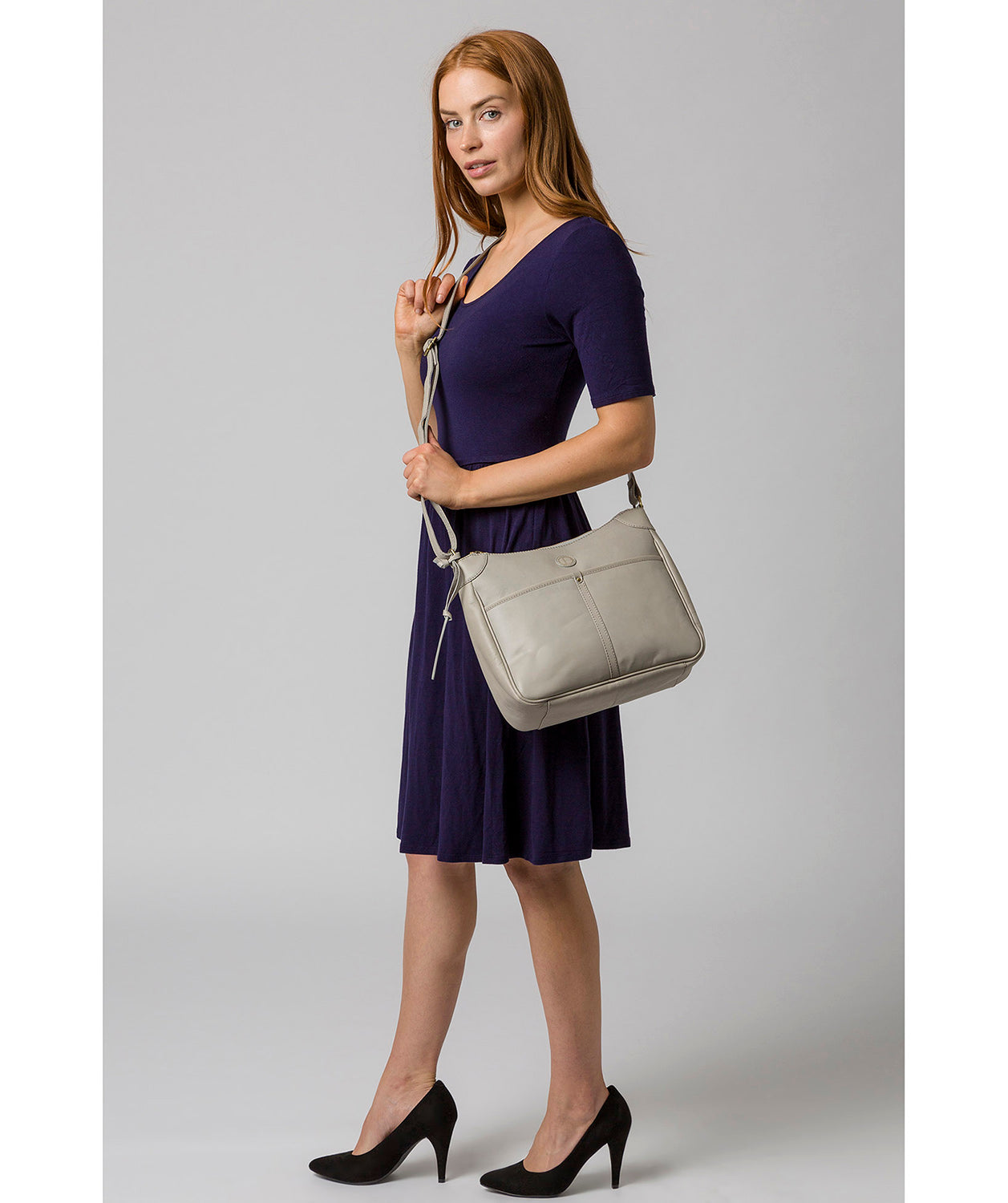 'Clovely' Dove Grey Leather Cross Body Bag