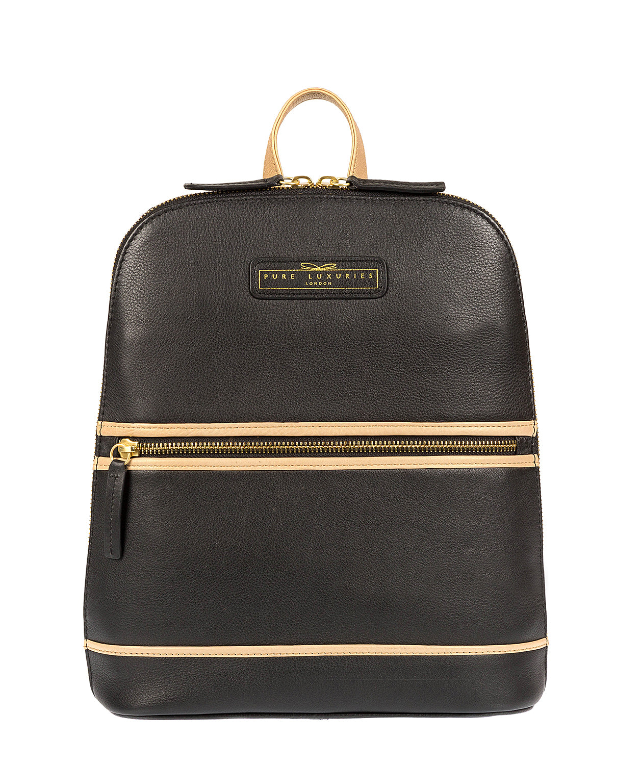 'Ava' Black & Champagne Trim Cowhide Leather Backpack